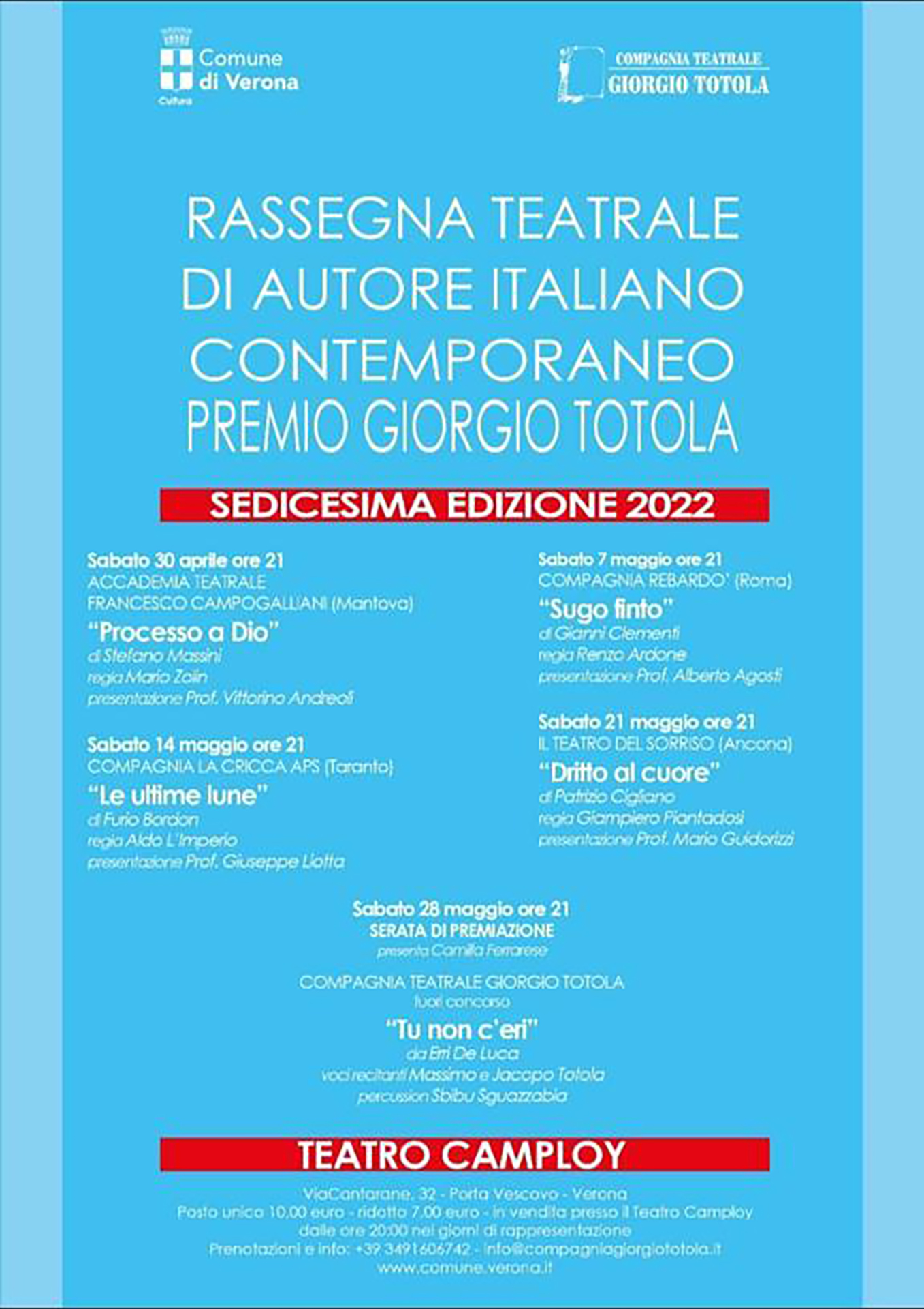 Rassegna teatrale di autore italiano - Premio Giorgio Totola - Sedicesima edizione 2022